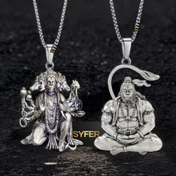 syrma Meditation Hanuman Pendant, Panchmukhi Hanuman Pendant for Men and Women (Combo) Silver, Gold-plated Stainless Steel Locket-picture-13