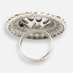 SOHI Silver-Plated White &Green Stone-Studded Adjustable Finger Rings image 3