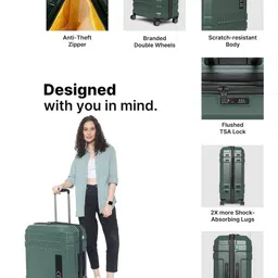 uppercase Set Of 2 Green Textured Hard-Sided Trolley Suitcase image 2