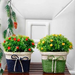 foliyaj Mini Red & Yellow Plastic (Set of 2) Artificial Flowers With Pot-picture-27