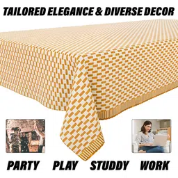 Kuber Industries Gold-Toned & White Anti-Skid 4-Seater Table Cover With Textured details image 5