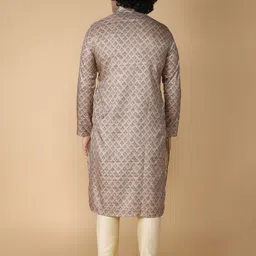 NAMASKAR Men Brown Printed Regular Pure Silk Kurta with Churidar image 4