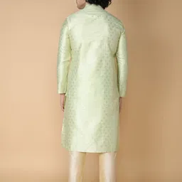 NAMASKAR Men Green Regular Pure Silk Kurta with Churidar image 5