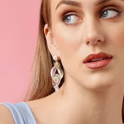 SOHI Gold Plated & Transparent Contemporary Drop Earrings image 5