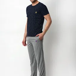 mack jonney VIMAL JONNEY Men Navy Blue & Grey Printed Night Suit image 2