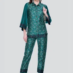 HOUSE OF KIRNA'S WITH LOGO OF HOK Floral Printed Shirt Collar Tunic & Trouser image 4