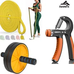 adonyx Power Resistance Bands With Ab Exerciser Ab Roller for & Hand Grip Men & Women Fitness Accessory Kit Kit-picture-14