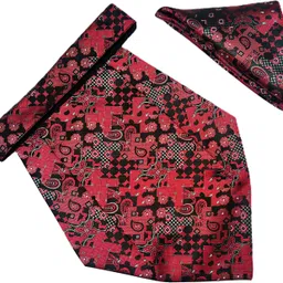 VOICI Men's Paisley Maroon & Black Color Pocket Square Cravat-picture-12