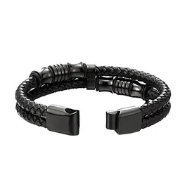 Yellow Chimes Men Black Leather Wraparound Bracelet image 2