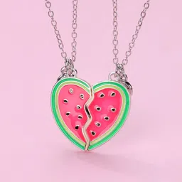 EL REGALO Set Of 2 Watermelon Heart Magnetic Pendants With Chain image 2