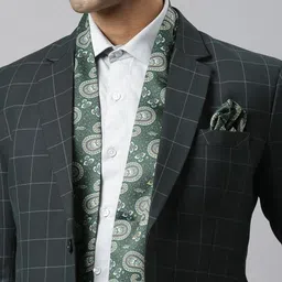 Tossido Men Green & White Printed Stole& Pocket square image 2