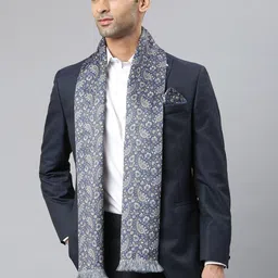 Tossido Men Grey & White Paisley Printed Stole with Pocket Square image 1