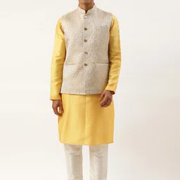 TheEthnic.Co Mandarin Collar Kurta & Pyjamas With Nehru Jacket-image-55