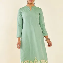 Soch Green Floral Embroidered Mandarin Neck Kurta-picture-25