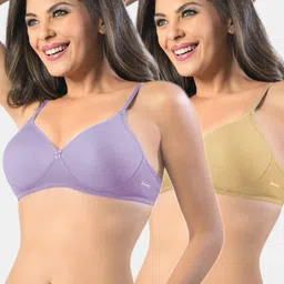Sonari Pack Of 2 Lavender & Nude Non-Padded No-Wired T Shirt Bra image 1