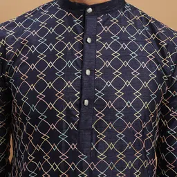 SOJANYA Geometric Embroidered Regular Kurta with Churidar & Woven Design Nehru Jacket image 3