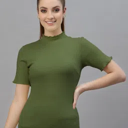 Friskers Olive Green Fitted Rib Top image 1