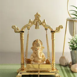 Craftvatika Gold-Toned Aluminium & Ceramic Lord Ganesh Idol-picture-37