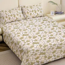 FABINALIV Green Abstract Woollen King Size Fitted Double Bedsheet With 2 Pillow Covers-image-62