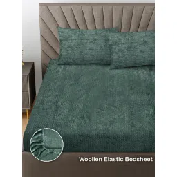 FABINALIV Sunny Green Geometric King Size Woollen Fitted Double Bedsheet With 2 Pillow Covers image 3