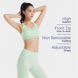 domyos High Support Zip-Up Sports Bra with Cups, Adjustable Straps FBRA920 - Green-picture-39