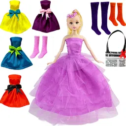 babro Cute Face Doll with Pink Frock, 4 Doll Dresses, 3 Pair Doll Socks and 1 Bag-picture-12