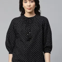 Marks & Spencer Black Linen Cotton Floral Print Tie-Up Neck Top-picture-40