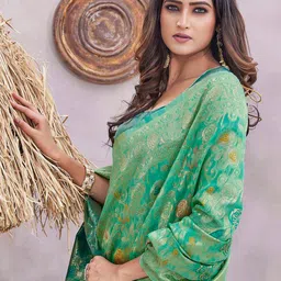 Ariya Prints Floral Printed Woven Design Zari Banarasi Saree image 4