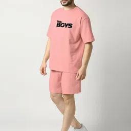 royal scout Men Night Suit Set Pink, Black Printed image 2