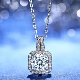 Jewels Galaxy Silver-Plated CZ Studded Square Anti- Tarnish Pendant With Chain image 1