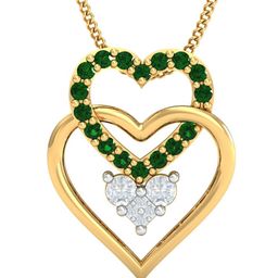 KUBERBOX Tri Heart 18KT Gold Diamond-Studded Emerald Pendant- 1.31 gm-image-73