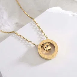 Jewels Galaxy Gold-Plated CZ Studded Roman Numerals Pendant With Chain image 2