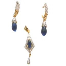 Runjhun Women Gold-Plated Blue & White CZ-Studded Traditional Jewelry set image 2