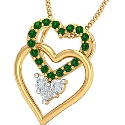 KUBERBOX Tri Heart 18KT Gold Diamond-Studded Emerald Pendant- 1.31 gm image 5