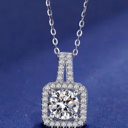 Jewels Galaxy Silver-Plated CZ Studded Square Anti- Tarnish Pendant With Chain image 3