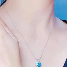 Designs & You Silver-Plated AD-Studded & Ice Cut Blue Heart Shape Pendant With Chain image 4