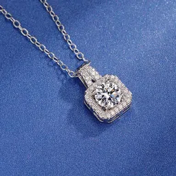 Jewels Galaxy Silver-Plated CZ Studded Square Anti- Tarnish Pendant With Chain image 4