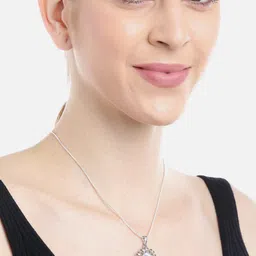 Golden Peacock Silver-Toned Opalite & Stone-Studded Teardrop Shaped Pendant with Chain image 4