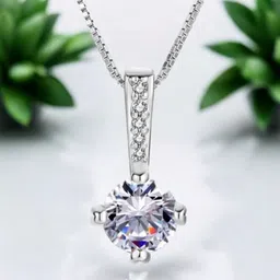 Nilu's Collection Silver-Plated Cubic Zirconia Studded Solitaire Square Pendant with Chain image 2