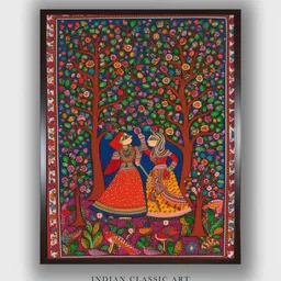 INDIAN CLASSIC ART Brown & Blue Madhubani Canvas Painting Wall Art-picture-28