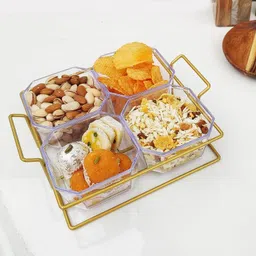 easyroot Chips and dip Serving 4 Bowl with Metal Tray for Condiments, Dessert. Bowl Serving Set image 4