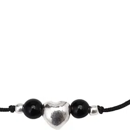 Dhruvs Collection 925 Silver Heart Ball Nazariya Anklet | Black Thread | Adjustable | Single Piece White Gold Anklet image 2