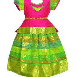 AMIRTHA FASHION Girls Pink & Green Embellished Ready to Wear Lehenga & Choli-image-28