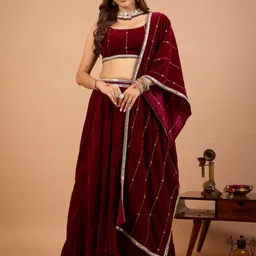 Alaya By Stage3 Embroidered Velvet Ready to Wear Lehenga & Blouse With Dupatta-image-32