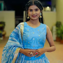 Indi INSIDE Embroidered Tie and Dye Ready to Wear Lehenga & Unstitched Blouse With Dupatta image 5