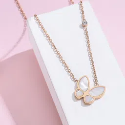 MYKI Rose Gold-Plated Artificial Stones Studded Butterfly Pendant With Chain image 1