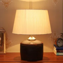 foziq Adriana Beige Fabric Shade Night Lamp With Teracotta Base image 1