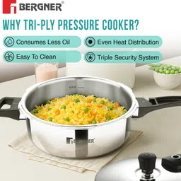 bergner Argent Elements Triply Stainless Steel Outer Lid Pressure Pan | 3.5 L Induction Bottom Pressure Cooker image 4