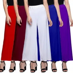 israr danish enterprises Pack of 5 Women Relaxed Red, Maroon, White, Blue, Purple Lycra Blend Trousers-picture-23