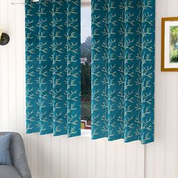 Aura Turquoise Blue & Gold Toned 2 Pieces Printed Velvet Room Darkening Window Curtains-picture-5